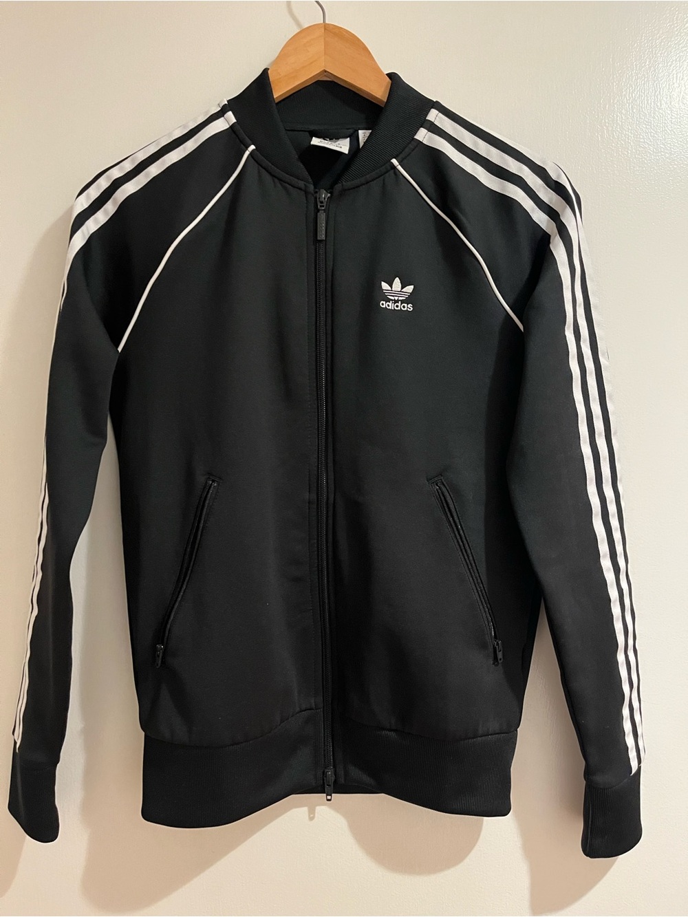 Adidas Black Track Jacket with White Stripes